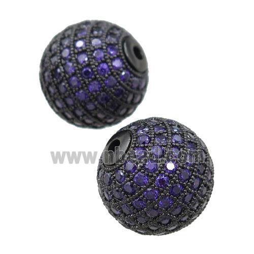 round copper beads paved purple zircon, black plated