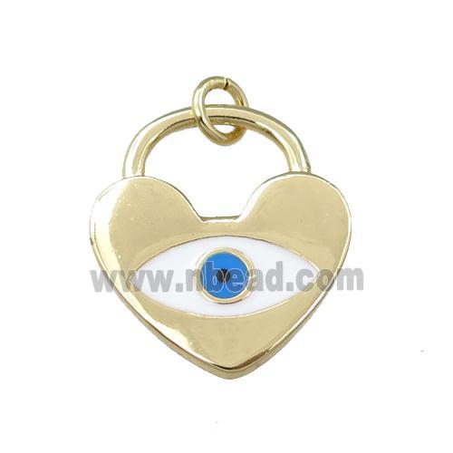 copper heart pendant with evil eye, enameled, gold plated