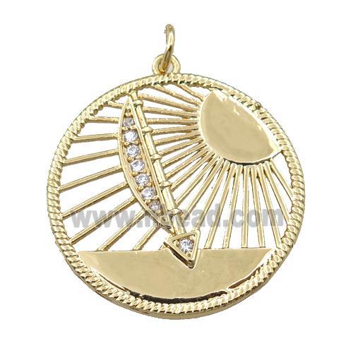 copper circle pendant, sun, gold plated
