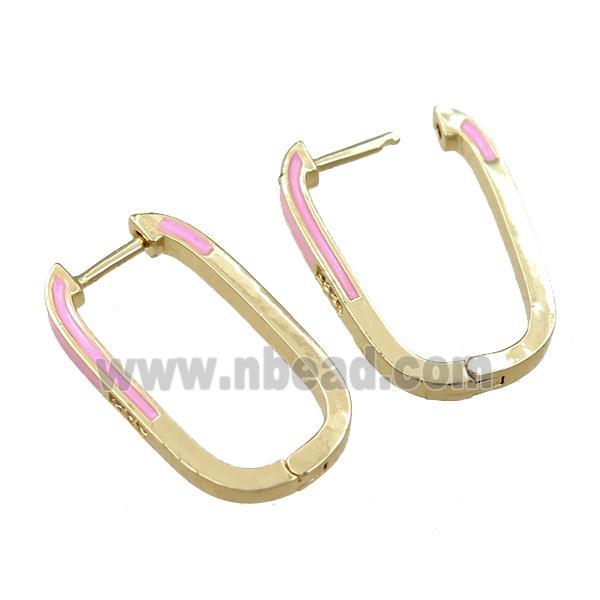 copper Latchback Earrings with pink enameled, gold plated