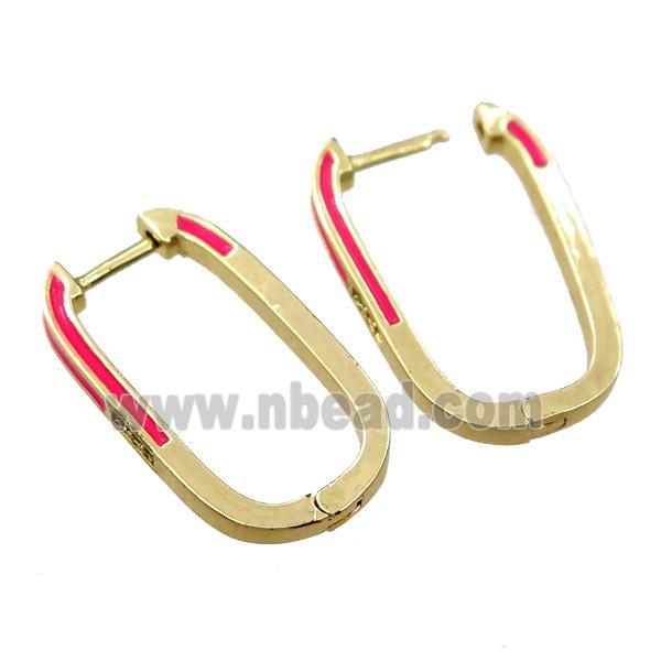 copper Latchback Earrings with red enameled, gold plated