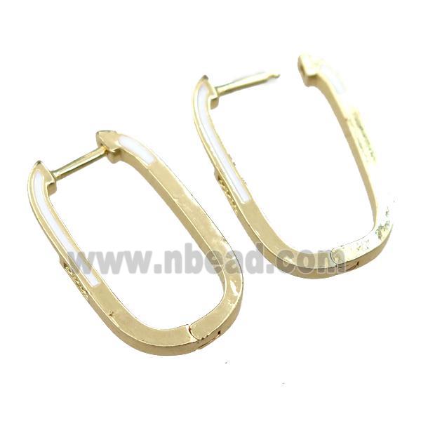 copper Latchback Earrings with white enameled, gold plated