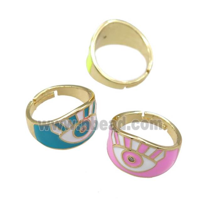 copper Rings with enameled, adjustable, gold plated, mix