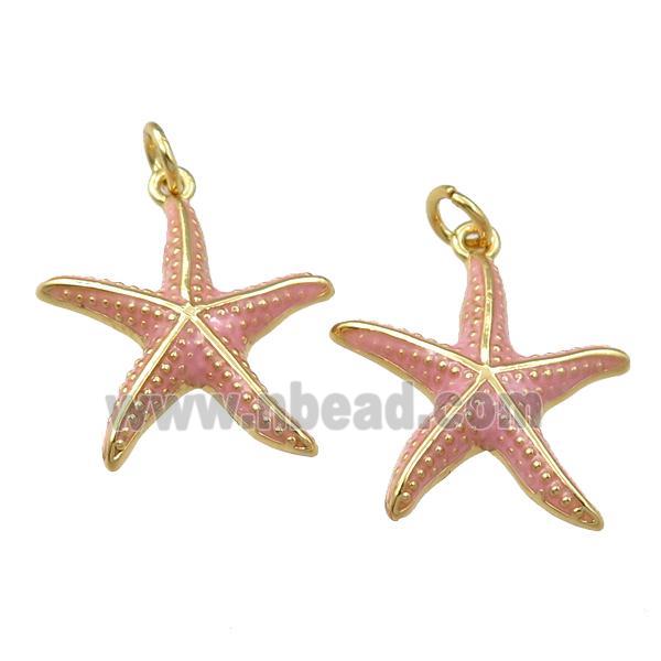 copper starfish pendant with enameled, gold plated