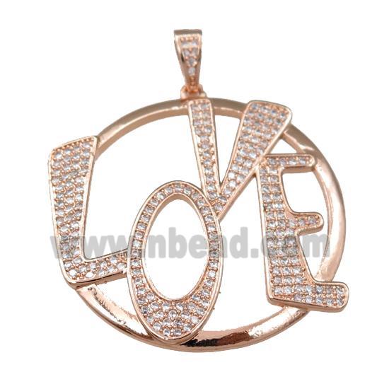 copper LOVE pendant pave zircon, rose gold