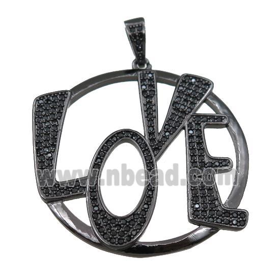 copper LOVE pendant pave zircon, letter, black plated