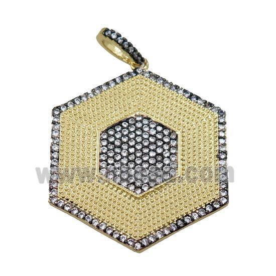 copper hexagon pendant pave zircon, gold plated