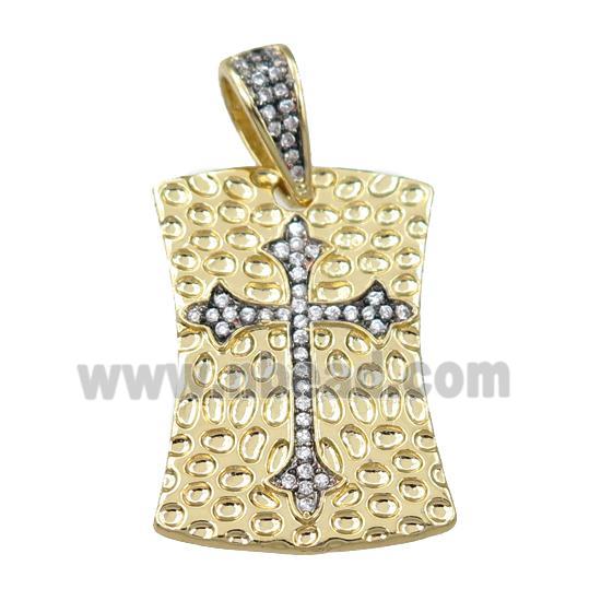 copper rectangle pendant pave zircon, cross, gold plated