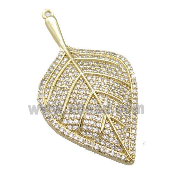 copper leaf pendant pave zircon, gold plated