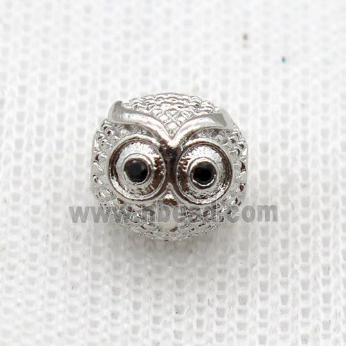 copper owl charm beads, platinum plated