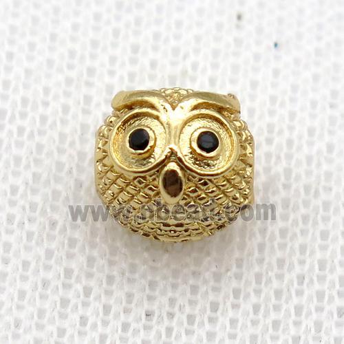 copper owl charm beads, gold plated