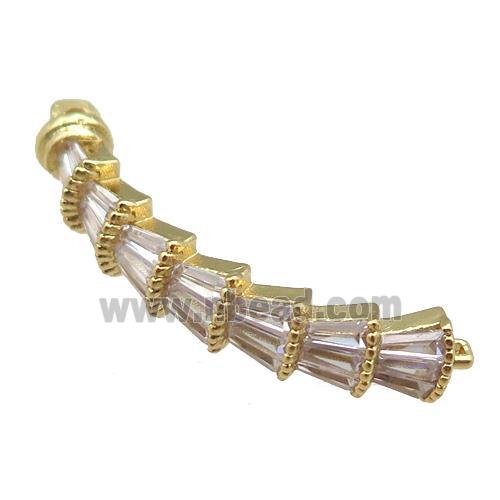 copper stick connector pave zircon, gold plated
