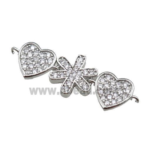 copper heart connector pave zircon, platinum plated