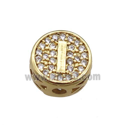 copper beads pave zircon, letter, gold plated