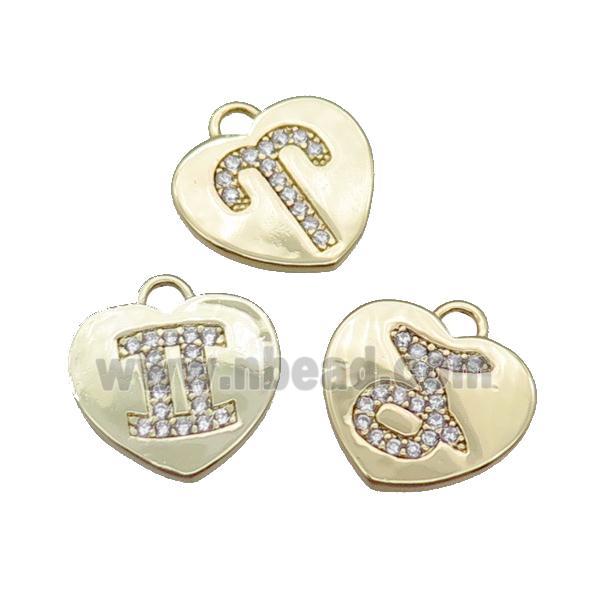 copper heart pendant pave zircon, mix zodiac, gold plated