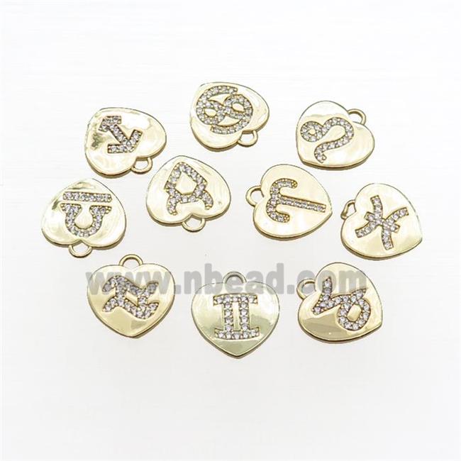 copper heart pendant pave zircon, mix zodiac, gold plated