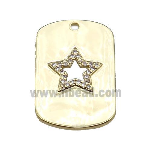 copper rectangle pendant pave zircon with star, gold plated