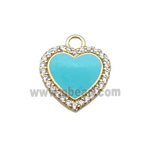 copper heart pendant pave zircon, enameled, gold plated