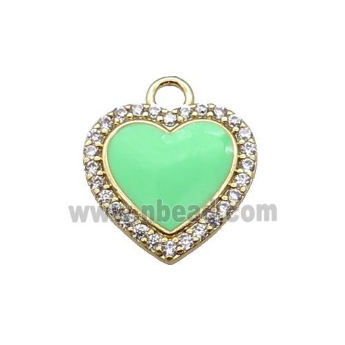 copper heart pendant pave zircon, enameled, gold plated