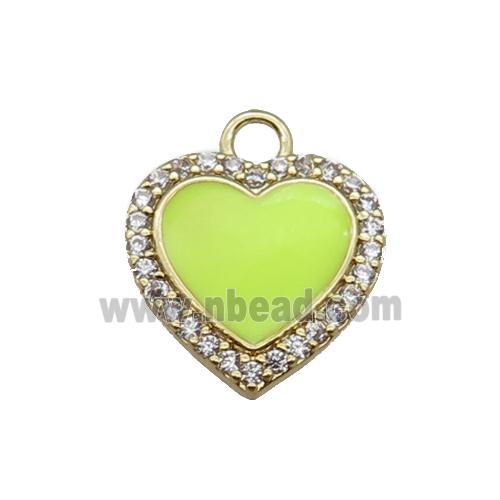 copper heart pendant pave zircon, yellow enameled, gold plated