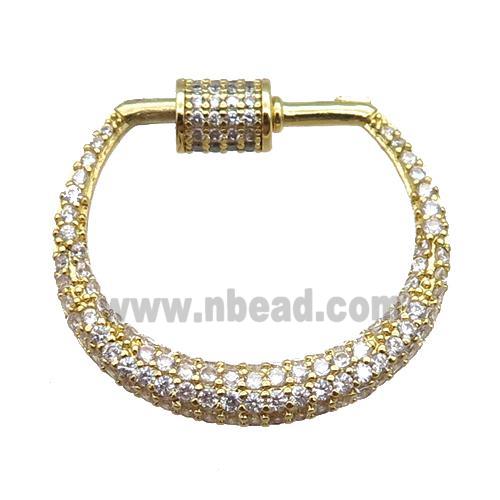 copper carabiner clasp paved zircon, gold plated