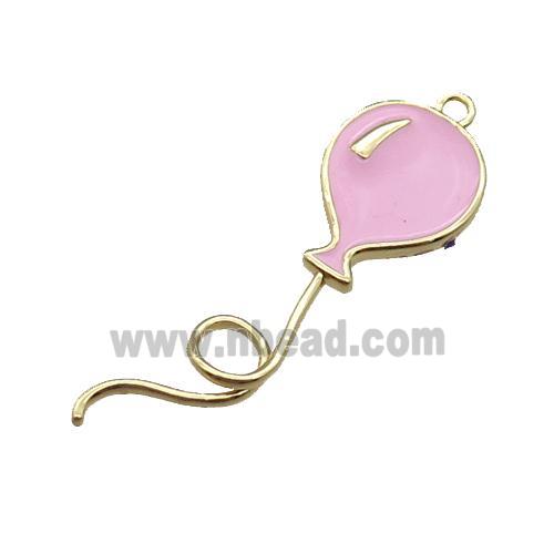 copper ballon pendant, pink enameled, gold plated