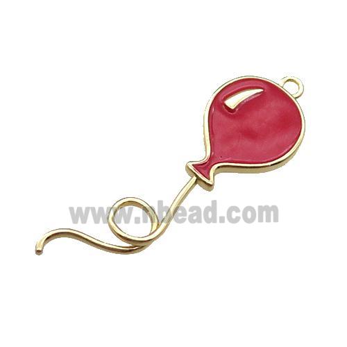 copper ballon pendant, red enameled, gold plated