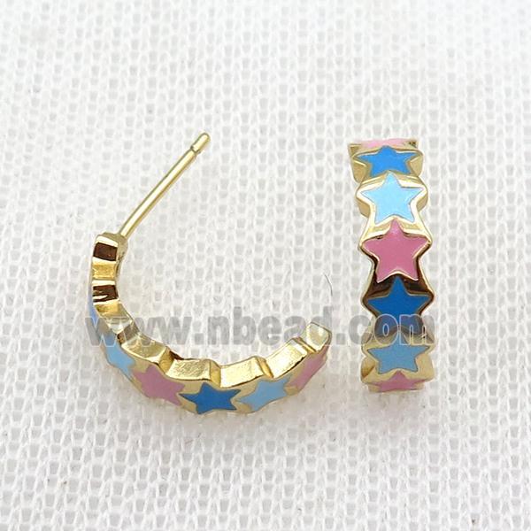 copper Stud Earrings with enameled, gold plated