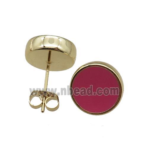 copper Stud Earrings with pink enameled, gold plated