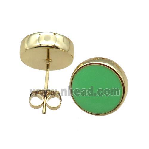 copper Stud Earrings with green enameled, gold plated