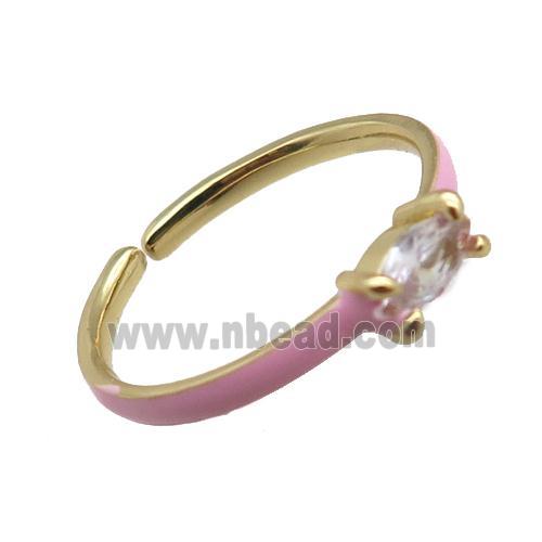 copper Rings, pink enameled, adjustable, gold plated