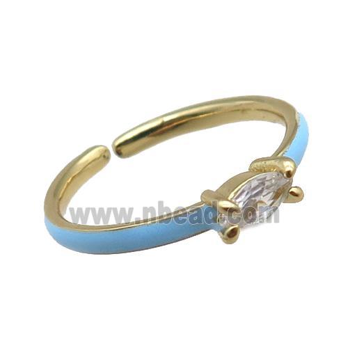 copper Rings, blue enameled, adjustable, gold plated