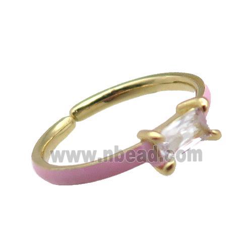 copper Rings, pink enameled, adjustable, gold plated