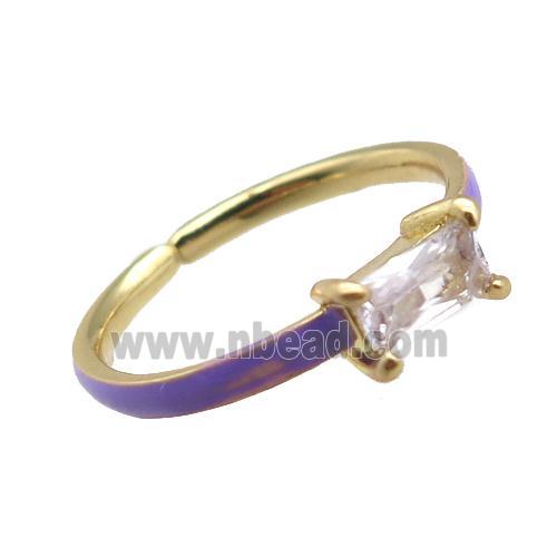 copper Rings, purple enameled, adjustable, gold plated