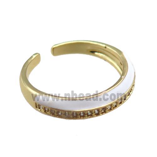 whtie Enameling copper ring pave zircon, gold plated