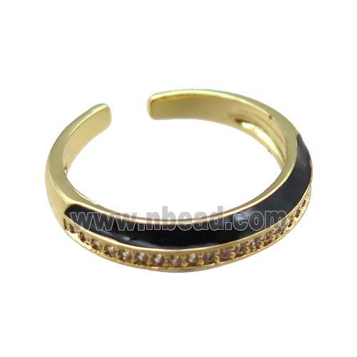 black Enameling copper ring pave zircon, gold plated