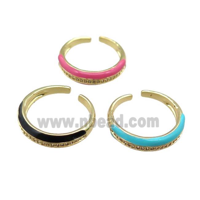 Enameling copper ring pave zircon, mixed gold plated