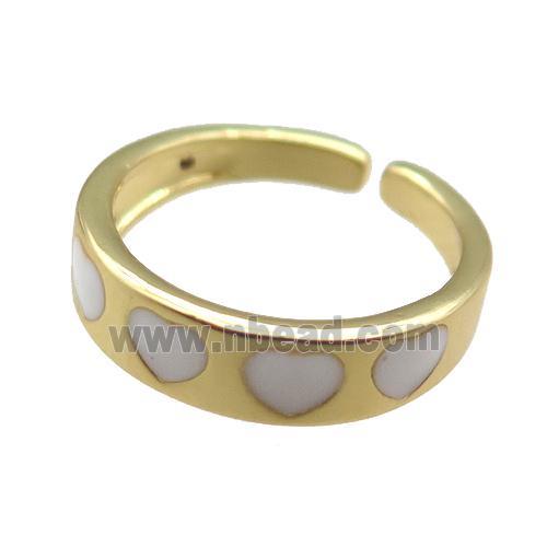 Copper Rings with white enameling heart, gold plated