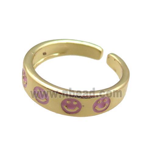 Copper Rings with enameling smileface, gold plated