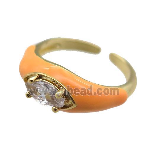 orange Enameling Copper Ring pave zircon, adjustable, gold plated
