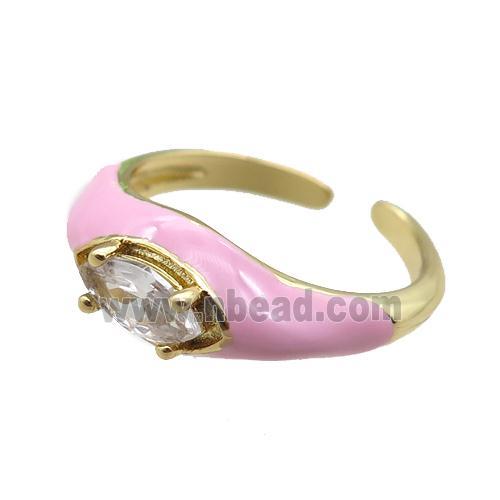 pink Enameling Copper Ring pave zircon, adjustable, gold plated
