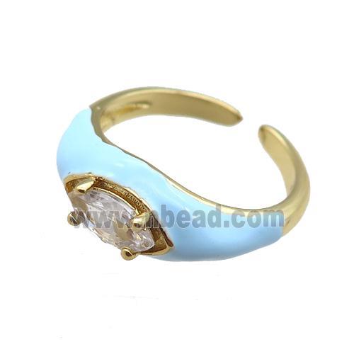 blue Enameling Copper Ring pave zircon, adjustable, gold plated
