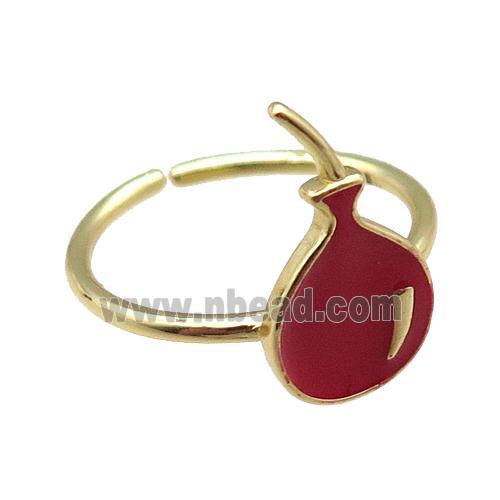 copper rings with red enameling ballon, gold plated