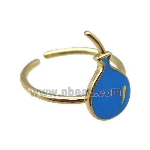 copper rings with blue enameling ballon, gold plated