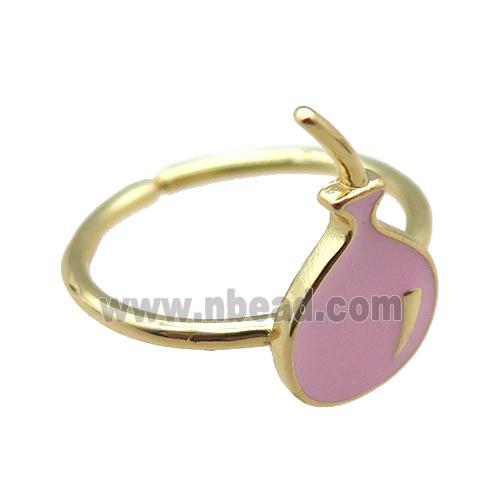 copper rings with pink enameling ballon, gold plated