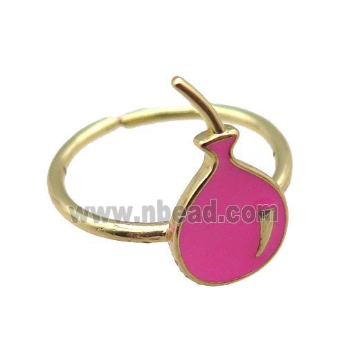 copper rings with pink enameling ballon, gold plated