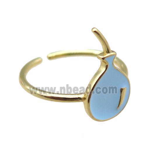 copper rings with blue enameling ballon, gold plated