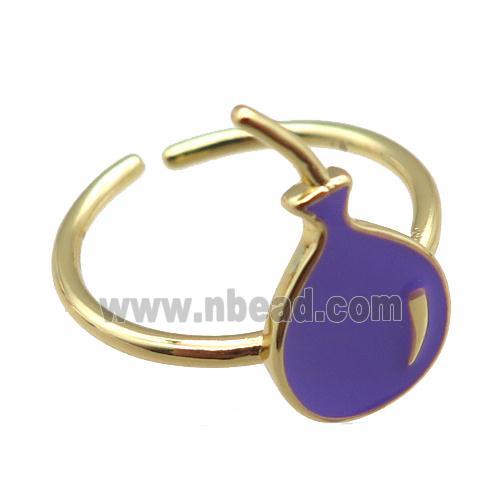 copper rings with purple enameling ballon, gold plated