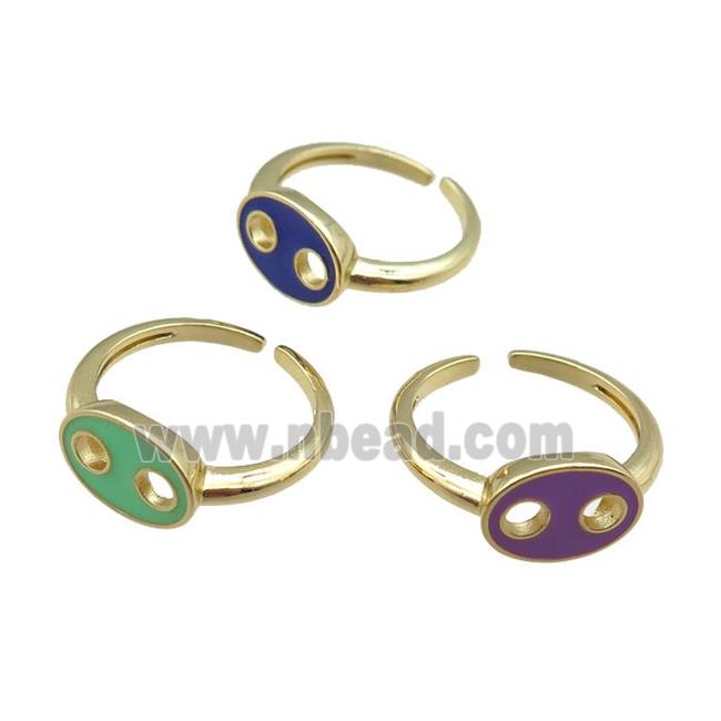 mix copper rings with enameled, adjustable, gold plated