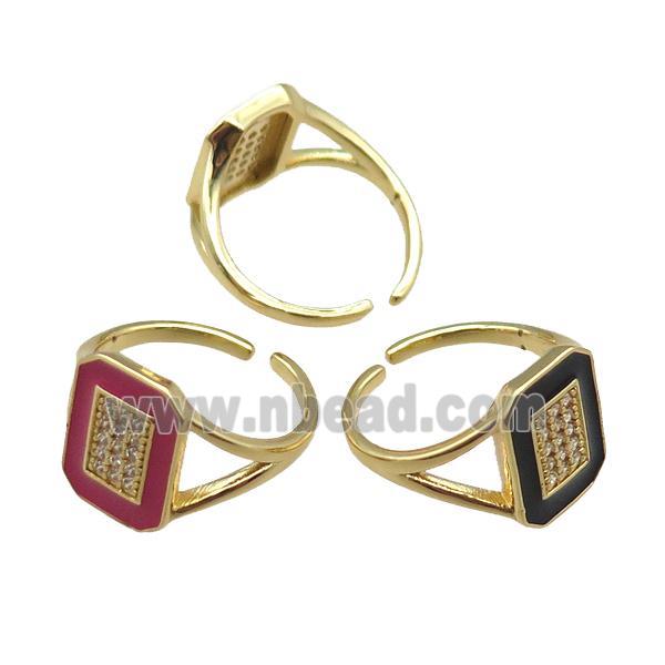 mix copper rings paved zircon with enameled, adjustable, gold plated